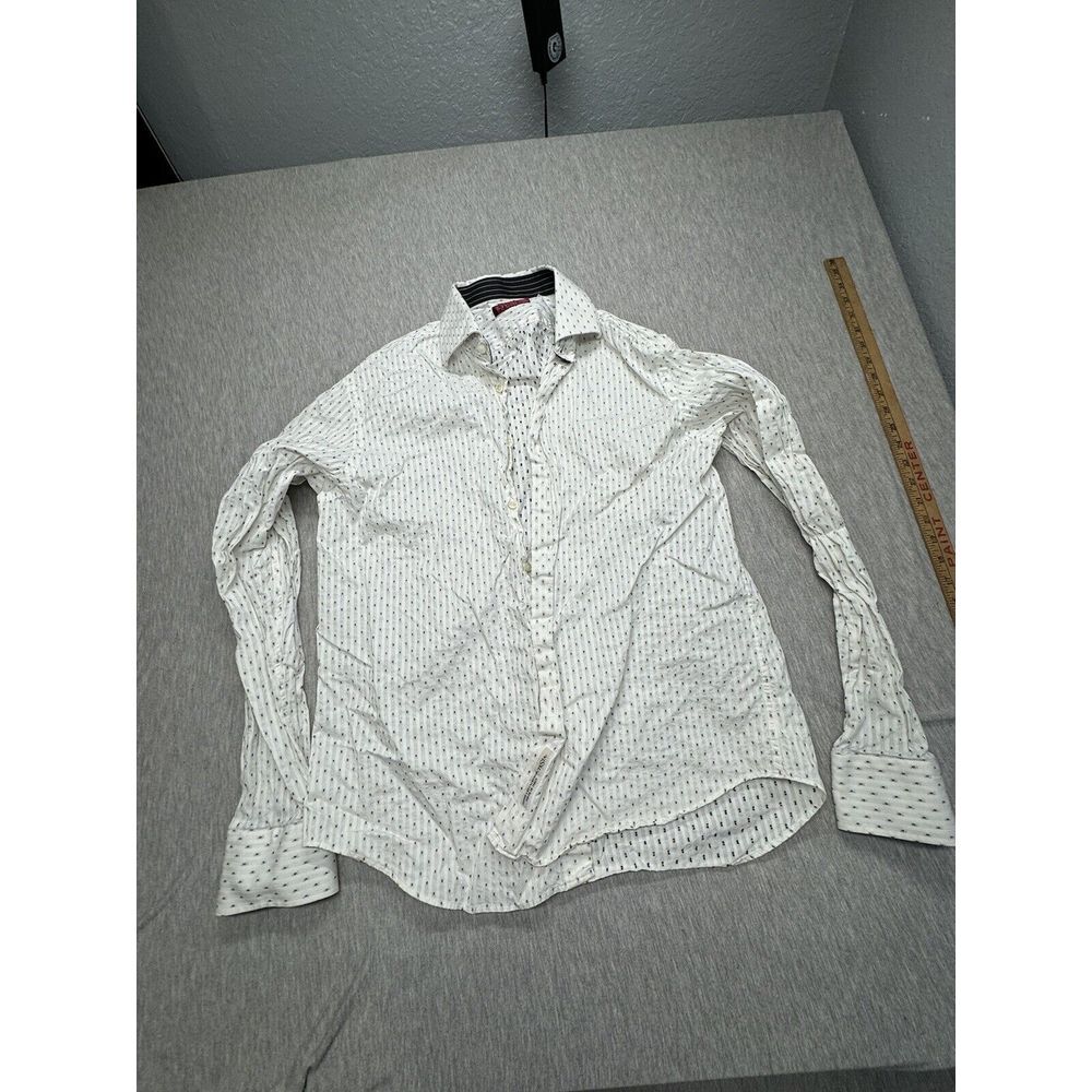 Strada ITALY Shirt Men XL White‎ Blue Check Long Sleeve Button Up  Designer